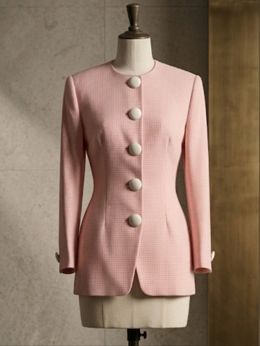 Vintage Christian Dior Pink Suit Jacket Womens Size 8 Houndstooth Lined Tailored